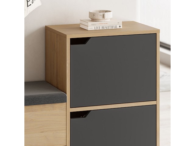 Haven shoe bench schoenenkast | 100% melamine | antraciet, eiken - afbeelding 3 van  4