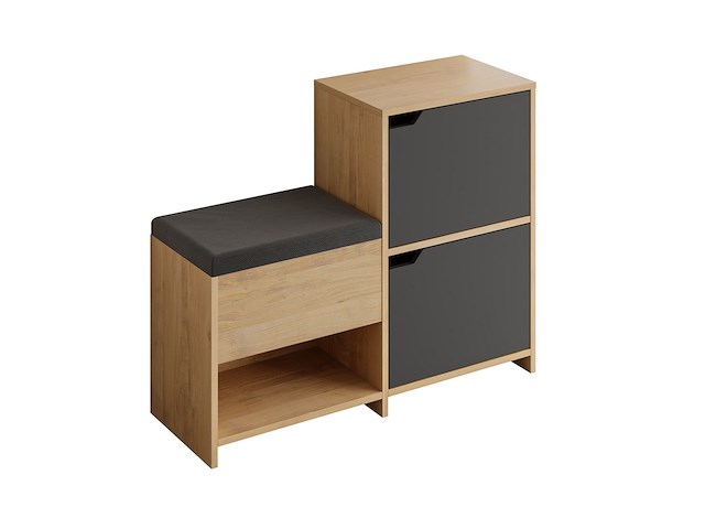 Haven shoe bench schoenenkast | 100% melamine | antraciet, eiken - afbeelding 4 van  4