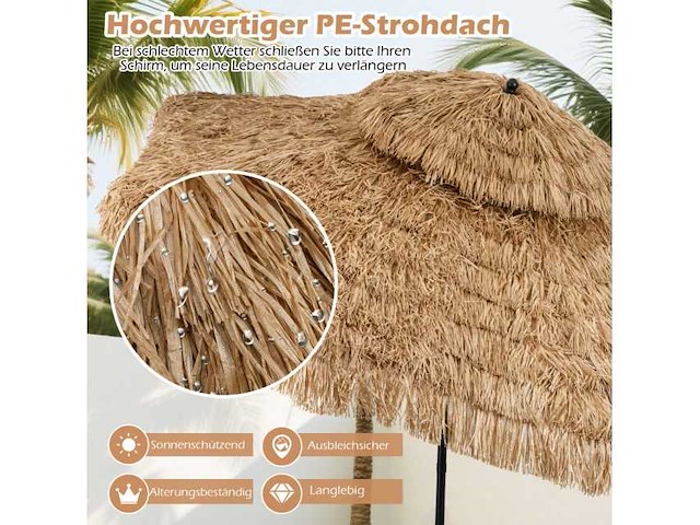 Hawaiiaanse stro kantelbare parasol voor tuin en strand - afbeelding 2 van  7