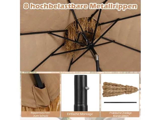Hawaiiaanse stro kantelbare parasol voor tuin en strand - afbeelding 3 van  7