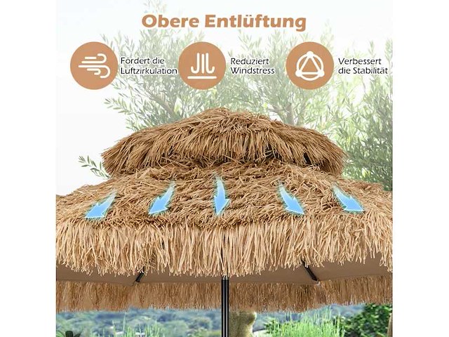Hawaiiaanse stro kantelbare parasol voor tuin en strand - afbeelding 6 van  7