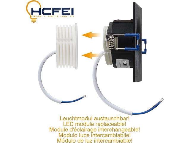 Hcfei led inbouwspots set hoekig - zwart 5 watt dimbaar - afbeelding 3 van  4
