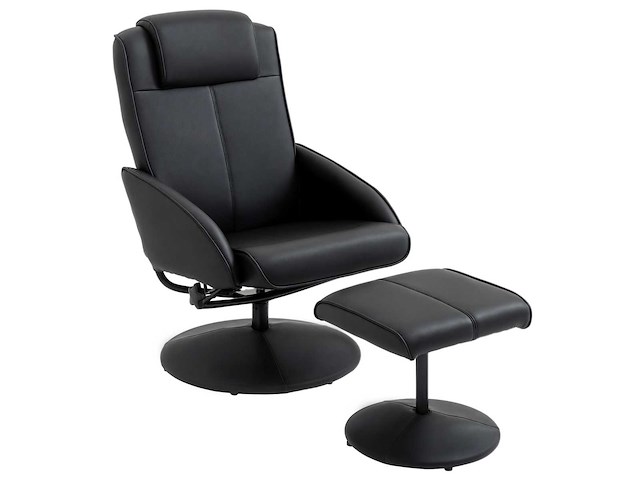 Hedendaagse stijl ligstoel met voetsteun synthetische bekleding in zwart staal - afbeelding 1 van  6