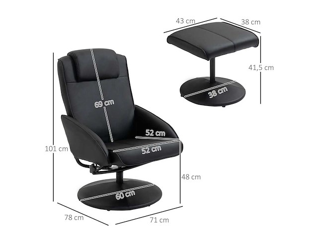 Hedendaagse stijl ligstoel met voetsteun synthetische bekleding in zwart staal - afbeelding 2 van  6