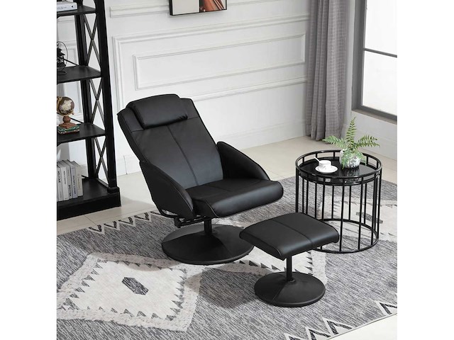 Hedendaagse stijl ligstoel met voetsteun synthetische bekleding in zwart staal - afbeelding 3 van  6