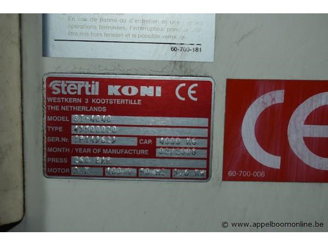 Hefbrug, stertil koni, st-4040, 400v, 9.6kw, werking niet gekend - afbeelding 2 van  2