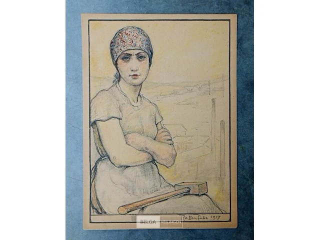 Heliogravure, armand rassenfosse, arbeidersvrouw - afbeelding 1 van  1
