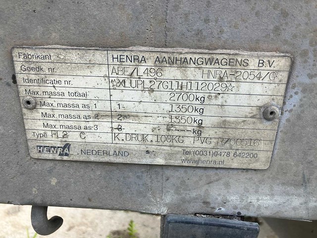 Henra - plateauwagen - pl27c - verlaagde plateauwagen 401x185 2700kg - afbeelding 14 van  22