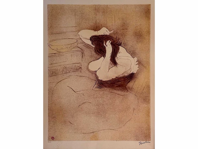 Henri de toulouse lautrec (naar) - femme se peignant - litho - afbeelding 1 van  6
