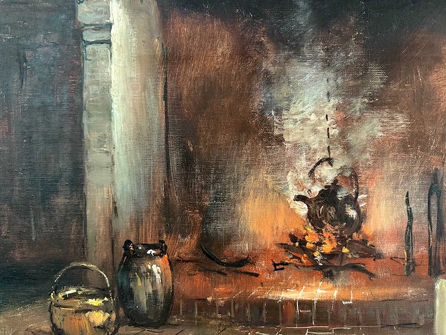Henri joseph pauwels - interieur met haard - olie op doek - 65,5x82 cm - afbeelding 7 van  11