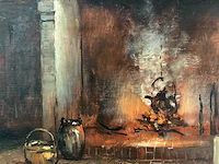 Henri joseph pauwels - interieur met haard - olie op doek - 65,5x82 cm - afbeelding 7 van  11