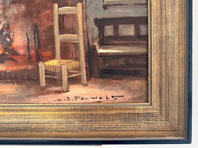 Henri joseph pauwels - interieur met haard - olie op doek - 65,5x82 cm - afbeelding 8 van  11