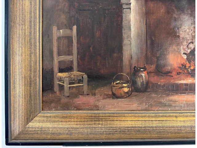 Henri joseph pauwels - interieur met haard - olie op doek - 65,5x82 cm - afbeelding 2 van  5