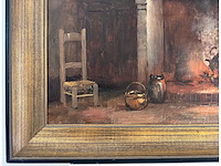 Henri joseph pauwels - interieur met haard - olie op doek - 65,5x82 cm - afbeelding 2 van  5