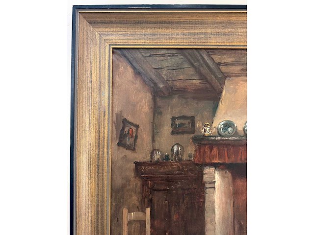 Henri joseph pauwels - interieur met haard - olie op doek - 65,5x82 cm - afbeelding 3 van  5