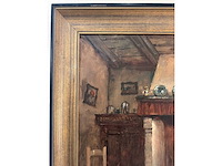 Henri joseph pauwels - interieur met haard - olie op doek - 65,5x82 cm - afbeelding 3 van  5