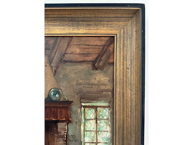 Henri joseph pauwels - interieur met haard - olie op doek - 65,5x82 cm - afbeelding 4 van  5