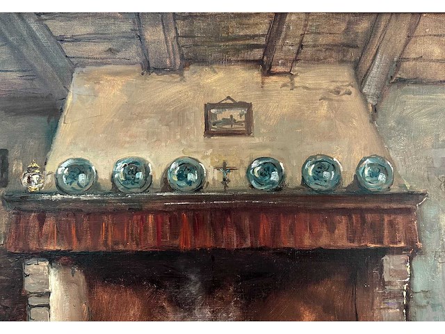 Henri joseph pauwels - interieur met haard - olie op doek - 65,5x82 cm - afbeelding 9 van  11