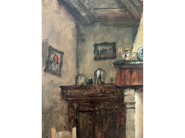 Henri joseph pauwels - interieur met haard - olie op doek - 65,5x82 cm - afbeelding 10 van  11
