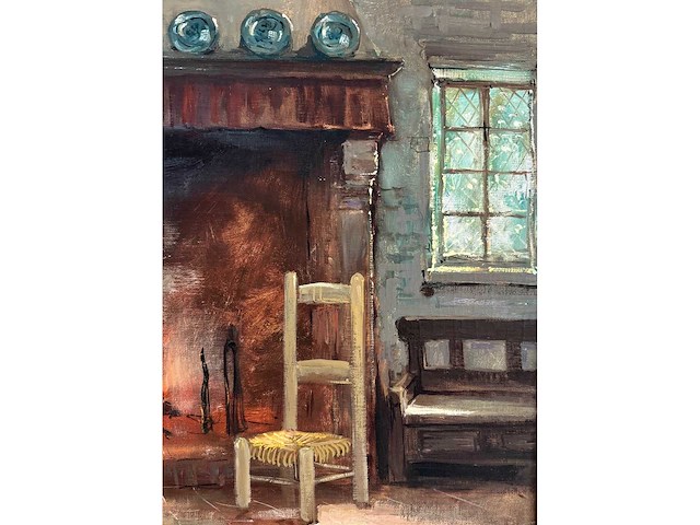 Henri joseph pauwels - interieur met haard - olie op doek - 65,5x82 cm - afbeelding 11 van  11