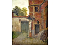 Henri leys - binnenplaats met beeldhouwwerk - olie op doek - 66x55 cm - afbeelding 2 van  7