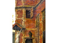 Henri leys - binnenplaats met beeldhouwwerk - olie op doek - 66x55 cm - afbeelding 6 van  7