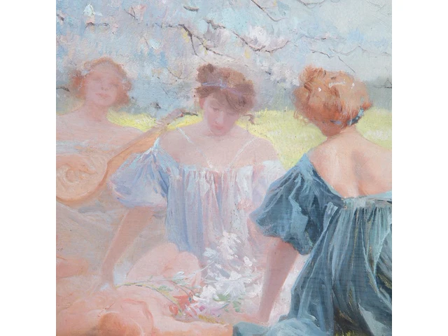 Henri privat-livemont (1861-1936), picknicking ladies, 1909, oil on panel 24 x 55 cm. (9.44 x 21.64 in.), frame: 27.5 x 59 cm. (10.83 x 23.23 in.) - afbeelding 5 van  5