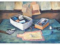 Henri vandermoere - stilleven met naaidoos - olie op doek - afbeelding 2 van  7
