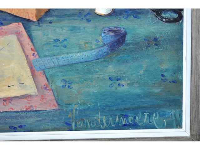 Henri vandermoere - stilleven met naaidoos - olie op doek - afbeelding 3 van  7