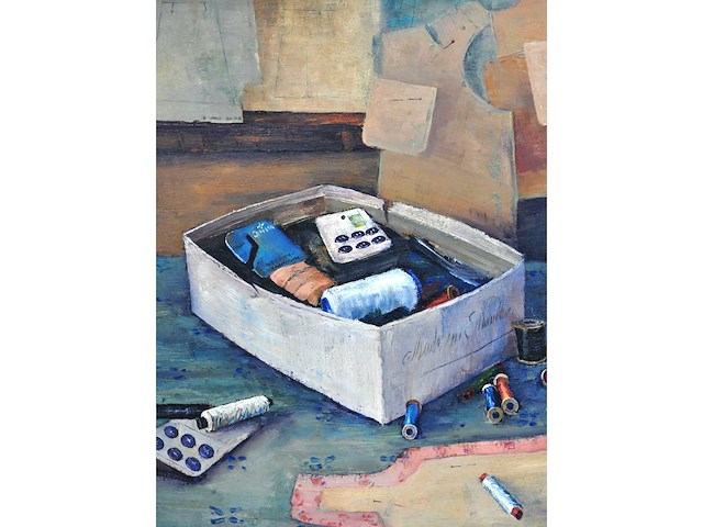 Henri vandermoere - stilleven met naaidoos - olie op doek - afbeelding 4 van  7