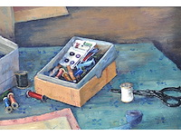 Henri vandermoere - stilleven met naaidoos - olie op doek - afbeelding 5 van  7