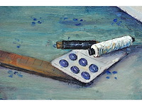 Henri vandermoere - stilleven met naaidoos - olie op doek - afbeelding 6 van  7