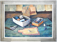 Henri vandermoere - stilleven met naaidoos - olie op doek