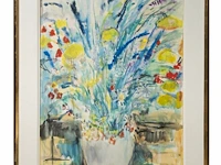 Henri victor wolvens (1896-1977), flower vase, 1966, watercolour and gouache on paper on canvas 108 x 72 cm. (42.52 x 28.35 in.), frame: 135 x 98 cm. (53.14 x 38.57 in.) - afbeelding 2 van  7