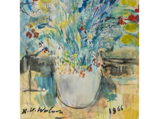 Henri victor wolvens (1896-1977), flower vase, 1966, watercolour and gouache on paper on canvas 108 x 72 cm. (42.52 x 28.35 in.), frame: 135 x 98 cm. (53.14 x 38.57 in.) - afbeelding 7 van  7