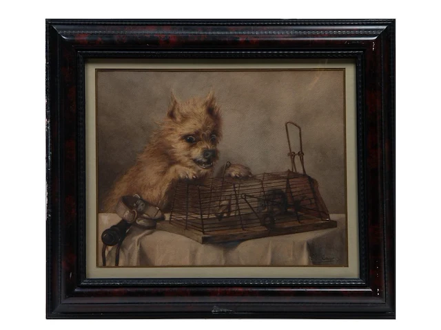 Henriette ronner-knip (1821-1909), dog and a trapped rat, 1870, watercolour on paper 38 x 49 cm. (14.96 x 19.28 in.), frame: 57 x 67 cm. (22.44 x 26.37 in.) - afbeelding 2 van  4