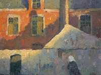 Herman broeckaert (1878-1930), view of a beguinage, oil on panel 34 x 30 cm. (13.39 x 11.81 in.), frame: 43 x 33 cm. (16.92 x 12.99 in.)