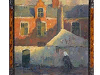 Herman broeckaert (1878-1930), view of a beguinage, oil on panel 34 x 30 cm. (13.39 x 11.81 in.), frame: 43 x 33 cm. (16.92 x 12.99 in.) - afbeelding 2 van  4