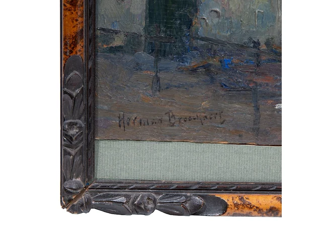 Herman broeckaert (1878-1930), view of a beguinage, oil on panel 34 x 30 cm. (13.39 x 11.81 in.), frame: 43 x 33 cm. (16.92 x 12.99 in.) - afbeelding 4 van  4