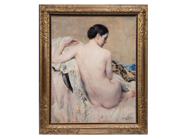Herman jean joseph richir (1866-1942), 'le collier de perles', oil on canvas 80 x 100 cm. (31 1/2 x 39.36 in.), frame: 102 x 122 cm. (40.15 x 48.03 in.) - afbeelding 2 van  7