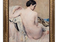 Herman jean joseph richir (1866-1942), 'le collier de perles', oil on canvas 80 x 100 cm. (31 1/2 x 39.36 in.), frame: 102 x 122 cm. (40.15 x 48.03 in.) - afbeelding 2 van  7