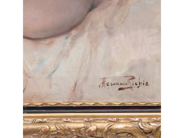 Herman jean joseph richir (1866-1942), 'le collier de perles', oil on canvas 80 x 100 cm. (31 1/2 x 39.36 in.), frame: 102 x 122 cm. (40.15 x 48.03 in.) - afbeelding 4 van  7
