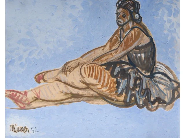 Herman minner (1924-1981), sitting ballerina, 1952, oil on paper 55 x 70 cm. (21.64 x 27.55 in.), frame: 87 x 74 cm. (34 1/4 x 29.12 in.) - afbeelding 1 van  5