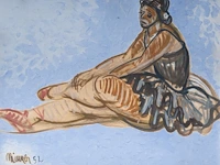 Herman minner (1924-1981), sitting ballerina, 1952, oil on paper 55 x 70 cm. (21.64 x 27.55 in.), frame: 87 x 74 cm. (34 1/4 x 29.12 in.)