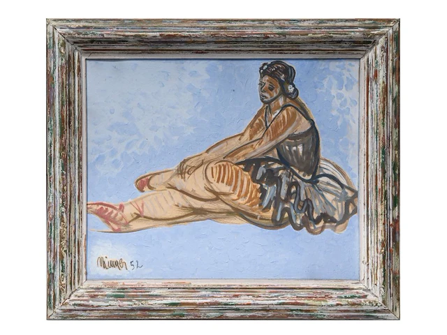 Herman minner (1924-1981), sitting ballerina, 1952, oil on paper 55 x 70 cm. (21.64 x 27.55 in.), frame: 87 x 74 cm. (34 1/4 x 29.12 in.) - afbeelding 2 van  5
