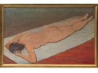 Herman minner (1924-1981), sunbathing woman, oil on canvas 73 x 115 cm. (28.73 x 45.28 in.), frame: 80 x 123 cm. (31 1/2 x 48.42 in.) - afbeelding 2 van  5