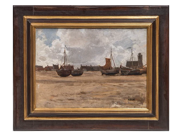 Hermann baisch (1846-1894), fishing boats on the shore, oil on canvas on panel 38 x 52 cm. (14.9 x 20.4 in.), frame: 59 x 74 cm. (23.2 x 29.1 in.) - afbeelding 2 van  6