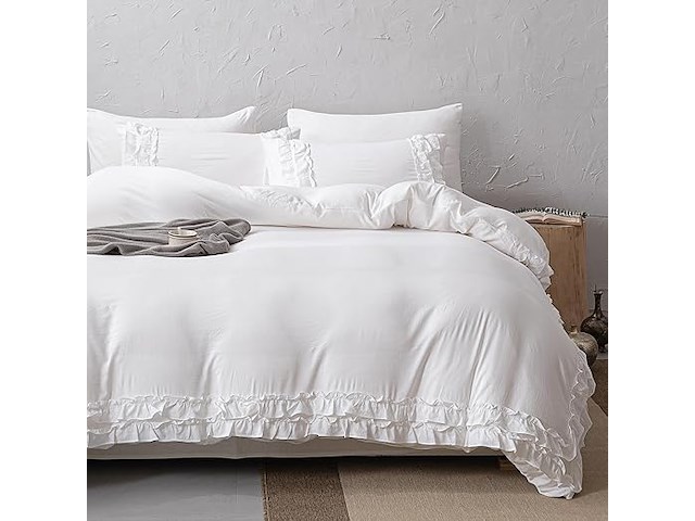 Herside wit beddengoed met ruches (240 x 220 cm) - afbeelding 1 van  3