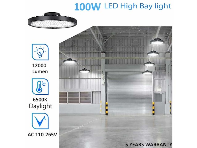 Highbay ufo 100w - dimbaar - koud wit 6500k x (5) - afbeelding 1 van  4