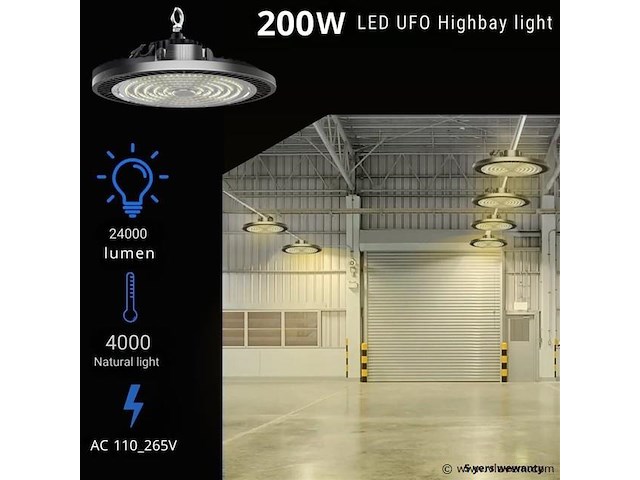 Highbay ufo 200w - pro design smd - dimbaar - neutraal wit 4000k x (20) - afbeelding 1 van  9